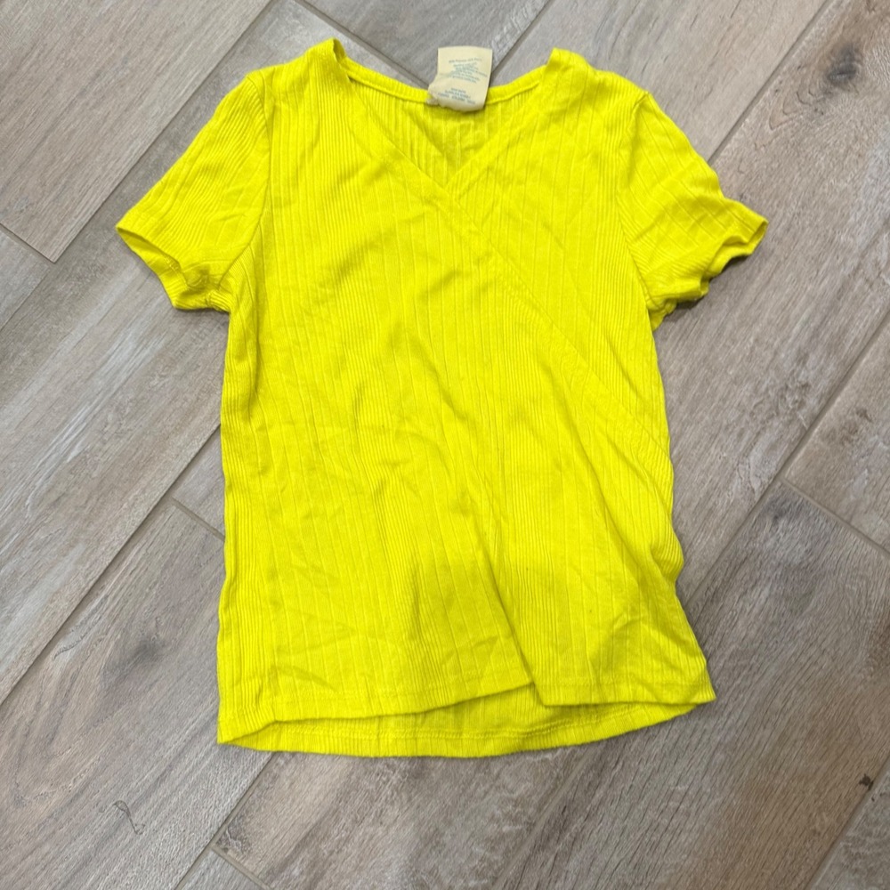 Thereabouts Girls Neon Yellow Ribbed V-Neck Short Sleeve Top Size M 10/12